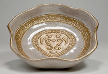 Load image into Gallery viewer, Impress your loved ones with the elegant &quot;Love Bowl&quot; - a stunning decorative piece suitable for any space. Choose from two soothing palettes of French Blue or Ivory, hand-glazed and gold gilded for a touch of luxury. Handcrafted from earthenware, this bowl adds a sophisticated touch to end tables, nightstands, vanities, or easels.
