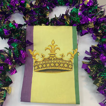 Load image into Gallery viewer, This beautiful Mardi Gras crown hand towel is illustrated and made locally.
