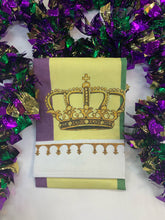 Load image into Gallery viewer, This beautiful Mardi Gras crown hand towel is illustrated and made locally.
