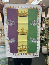 Load image into Gallery viewer, This beautiful Mardi Gras crown hand towel is illustrated and made locally.
