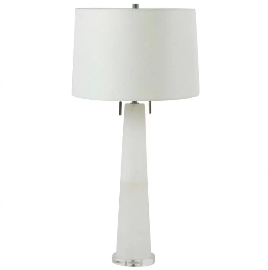 The Margaret Table Lamp is the ideal choice for those seeking a versatile and elegant addition to their living space. Made from natural alabaster, its smooth and translucent surface adds a timeless touch, while the gold metal accents bring a sense of luxury. Standing tall at 31 inches, this lamp is perfect for adding a sophisticated glow to any room, with its two bulbs providing ample light. Its classic quatrefoil design complements a variety of styles, making it a popular and stylish choice for those looki