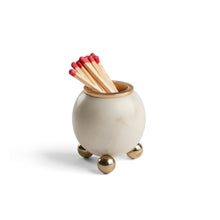 Load image into Gallery viewer, This petite match holder is made of spherical honed anthracite marble with an interior knurled natural brass finish, perfect for igniting and holding matches.
