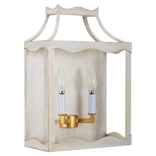 The Miriam metal sconce features a unique brushed cream finish and gold accents. The delicate pagoda top and feminine wavy edge add a contemporary touch to any room.