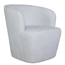 Load image into Gallery viewer, Experience comfort and style with this meticulously crafted barrel style swivel chair. Its durable, finely textured polyester upholstery is both inviting and easily cleanable for long-lasting use. With its solid wood swivel base in matte black, this chair is the perfect addition to any room.
