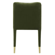 Load image into Gallery viewer, Armless side or dining chair in Moss Green velvet with slender brass-capped ferrules.
