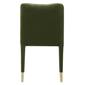 Armless side or dining chair in Moss Green velvet with slender brass-capped ferrules.