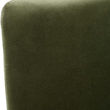 Load image into Gallery viewer, Close-up of fabric of Armless side or dining chair in Moss Green velvet with slender brass-capped ferrules.
