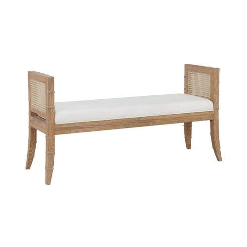 Experience luxury and sophistication with our Natural Cane Bench, featuring clean lines and intricately woven cane sides. The bench boasts a cerused oak finish and a comfortable linen cushion, creating an exclusive and elegant addition to any space.