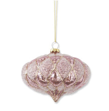 Load image into Gallery viewer, With its textured bead design and pink mercury wash, this ornament exudes a sense of timeless sophistication and opulence. Hang it on your tree for a royal touch, place it as the centerpiece of your holiday decorations, or add it to a garland for a celestial shimmer.
