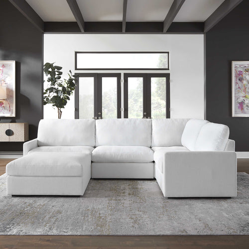 Upholstered in a cleanable polyester fabric in ultra plush arctic white with a toxin-free, eco friendly treatment to help resist water based stains.