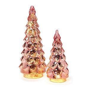 Lit Pink Mercury Glass Trees