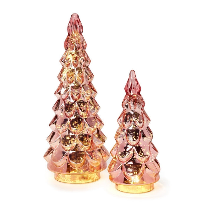 Lit Pink Mercury Glass Trees