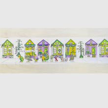 Load image into Gallery viewer, Get ready to party and show off your Mardi Gras spirit with this funky Shotgun Home table runner! It&#39;s sure to be a conversation starter and add some festive flair to your celebrations. Nola artist, french quarter, new orleans art, new orleans artist, Southern artist, Louisiana artist, Gulf South artist, original art, artist, mardi gras art, mardi gras, mardi gras floats, carnival
