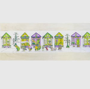 Get ready to party and show off your Mardi Gras spirit with this funky Shotgun Home table runner! It's sure to be a conversation starter and add some festive flair to your celebrations. Nola artist, french quarter, new orleans art, new orleans artist, Southern artist, Louisiana artist, Gulf South artist, original art, artist, mardi gras art, mardi gras, mardi gras floats, carnival