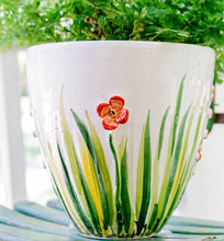 Load image into Gallery viewer, Show off your green thumb in style with this Italian-made cachepot featuring delicate hand-painted flowers in charming bright hues. A beautiful addition to any indoor or outdoor space.
