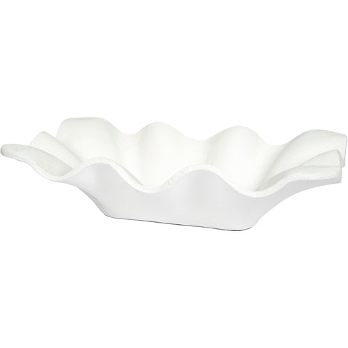 This White Gesso Wave Bowl features a rectangular shape with wavy edges and a neutral, textured finish. It's perfect for adding understated sophistication to your home aesthetic.