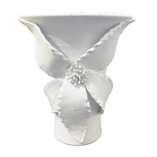 Load image into Gallery viewer, The Catalina Vase features a matte white finish and delicate floral applique. Handcrafted by skilled Italian artisans, this piece showcases exceptional artisanship and design. 
