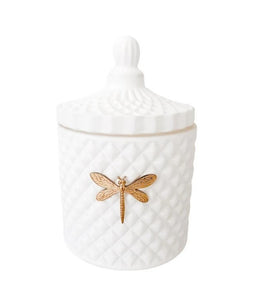 Introducing the Dragonfly Bella Candle - a luxurious vessel with a textured matte exterior and signature dragonfly design. This elegant vessel can be repurposed long after the candle has finished burning, thanks to its premium blend wax and fine fragrance oils. 