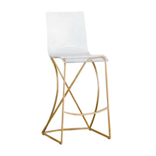 Load image into Gallery viewer, The Acrylic Johnson Counter Stool is a versatile addition to any kitchen counter. Combining clear acrylic and a matte metallic base, this counter stool offers a modern and feminine seating solution.
