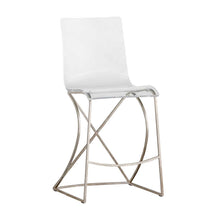 Load image into Gallery viewer, The Acrylic Johnson Counter Stool is a versatile addition to any kitchen counter. Combining clear acrylic and a matte metallic base, this counter stool offers a modern and feminine seating solution.
